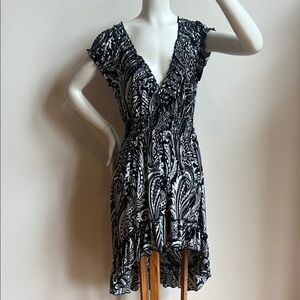 Shoreline Black and White Asymmetrical Ruched Sundress